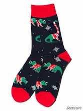 Load image into Gallery viewer, Christmas Dinosaur Socks