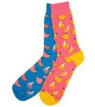 Load image into Gallery viewer, pink and blue banana odd socks