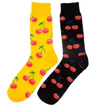 Load image into Gallery viewer, yellow and black cherry odd socks