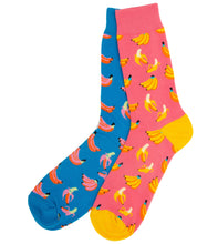 Load image into Gallery viewer, pink and blue banana odd socks
