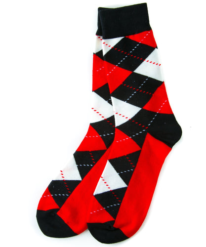 red black argyle socks